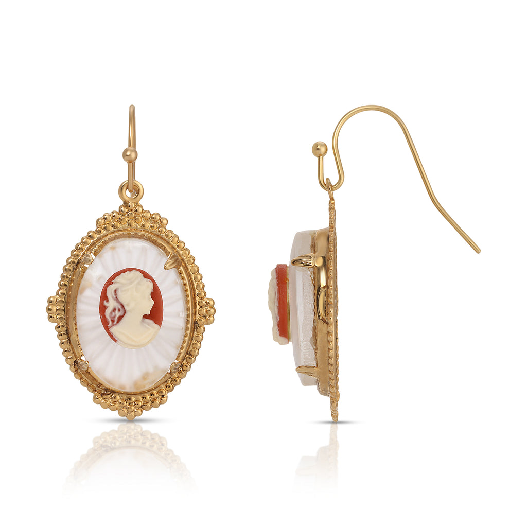 Frosted Lalique Glass Cameo Drop Earrings