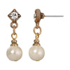 1928 Jewelry Classic Faux Pearl Crystal Accent Dangle Earrings