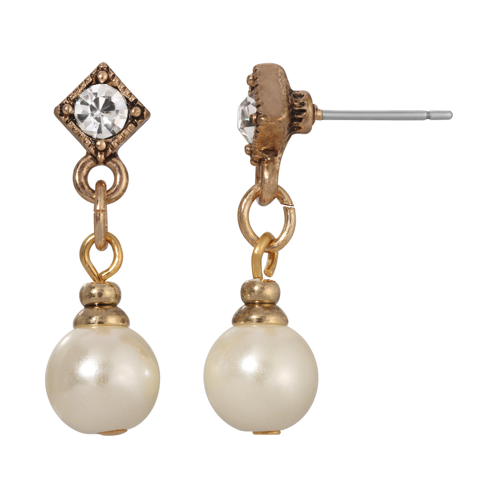 Classic Faux Pearl Crystal Accent Drop Earrings