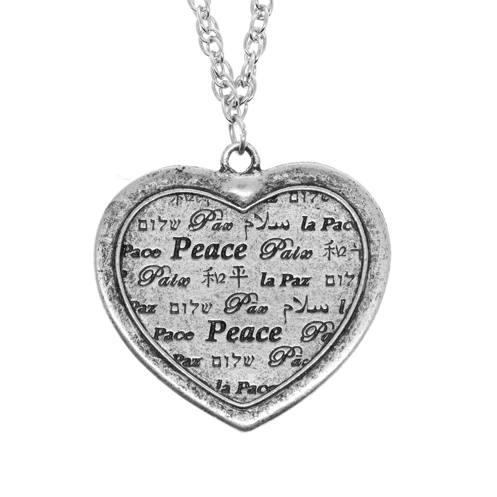 Close Up Multilingual Peace Heart Pendant Necklace 28 Inch