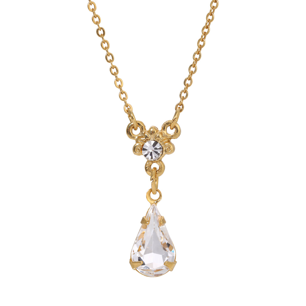Petite Teardrop Crystal Pendant Necklace 16" + 3" Extender