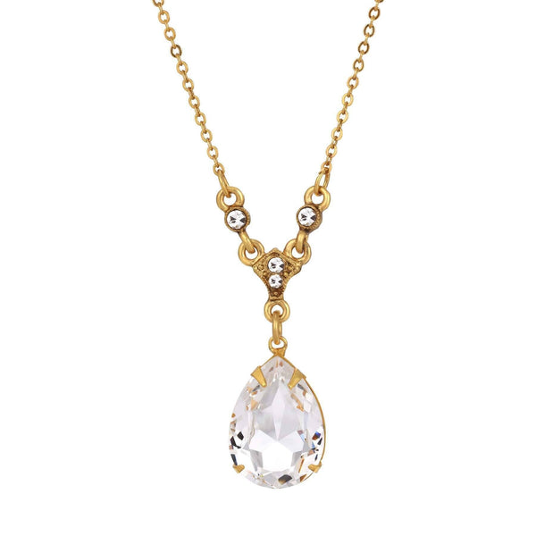 Crystal Clear Teardrop Pendant Necklace 16