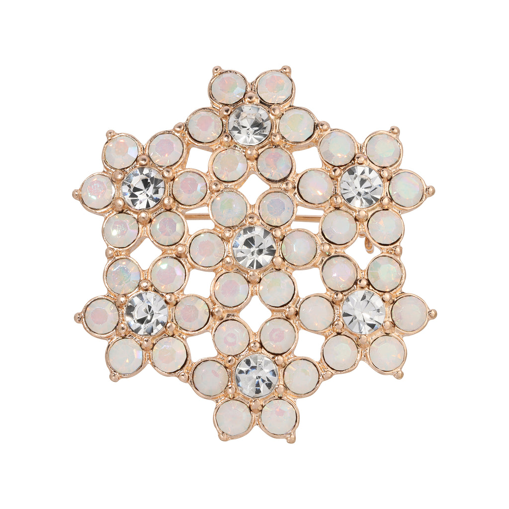 On The 8th White Crystal Opal Stone Snowflake Brooch