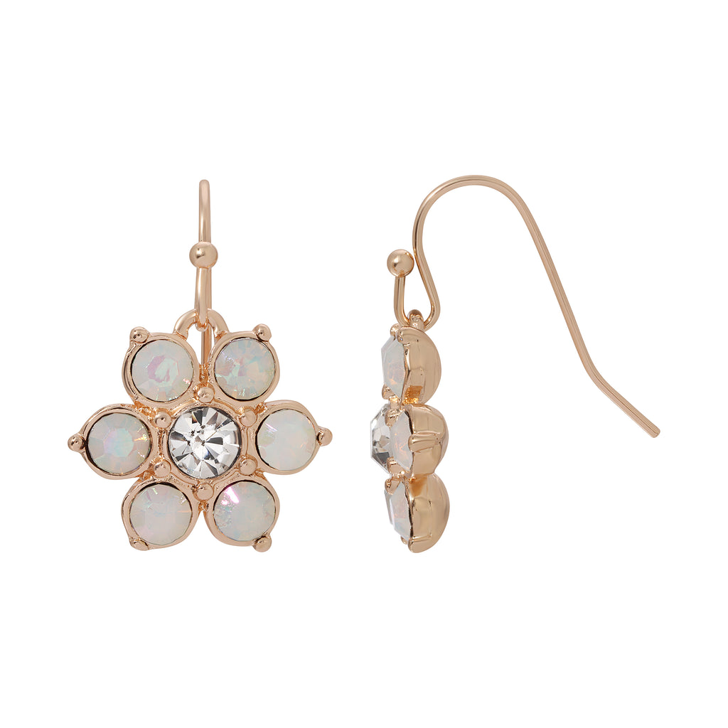 On The 8th White Crystal Opal Stone Flower Drop Earrings