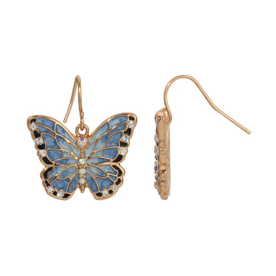 Blue Enamel Crystal Butterfly Drop Earrings
