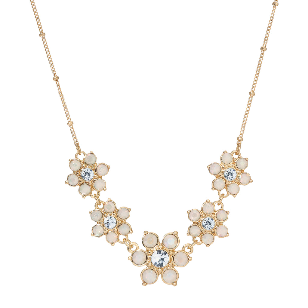 On The 8th White Opal Stone Flower Drop Necklace 16" + 3" Extension