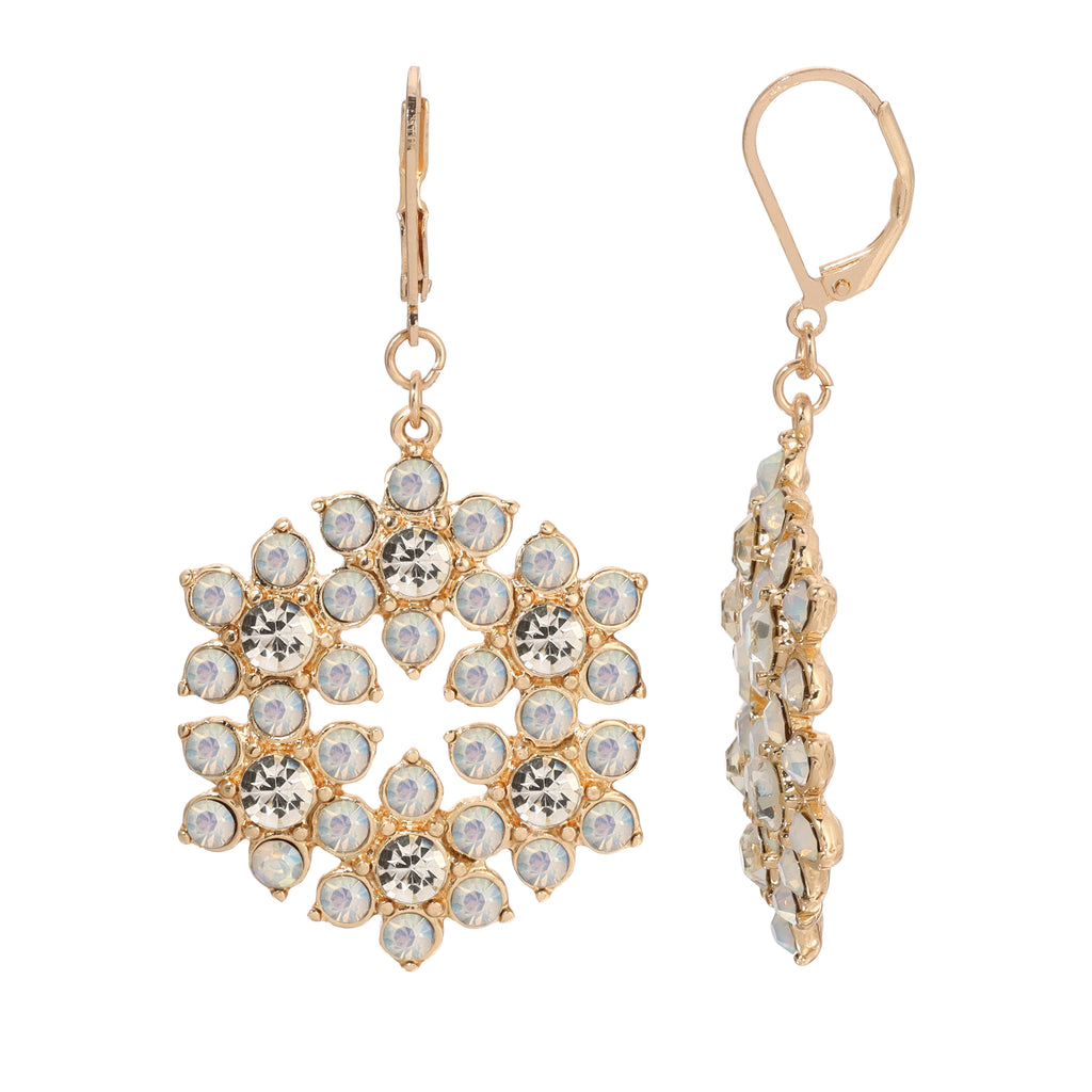 On The 8th White Crystal Opal Stone Snowflake Drop Earrings
