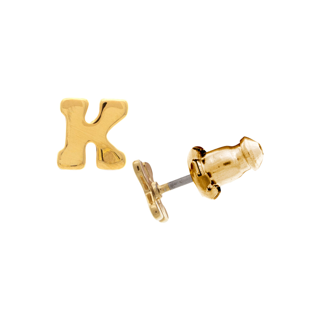 14k gold dipped initial button earrings