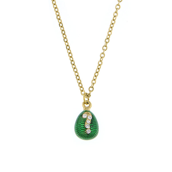 Gold Tone Small Green And Crystal Egg Pendant Necklace 18 In
