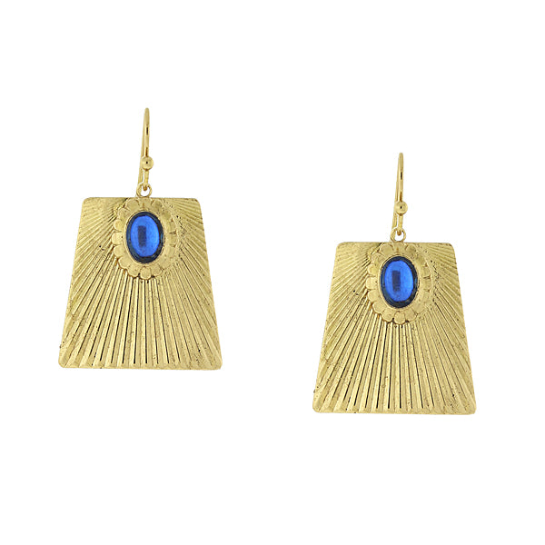 Blue Oval Bead Corrugated Rectangle Drop Earring