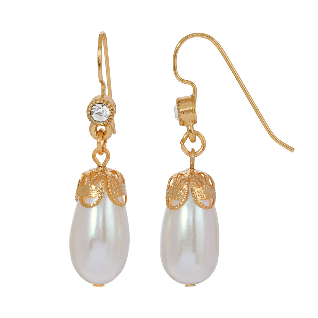 Faux Pearl And Crystal Accent Drop Earrings
