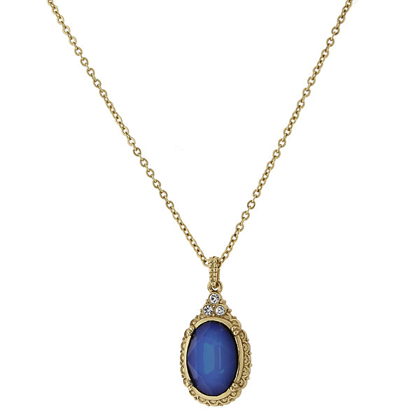 Gold Tone Drop Necklace 16   19 Inch Adjustable Made With Blue Austrian Crystal