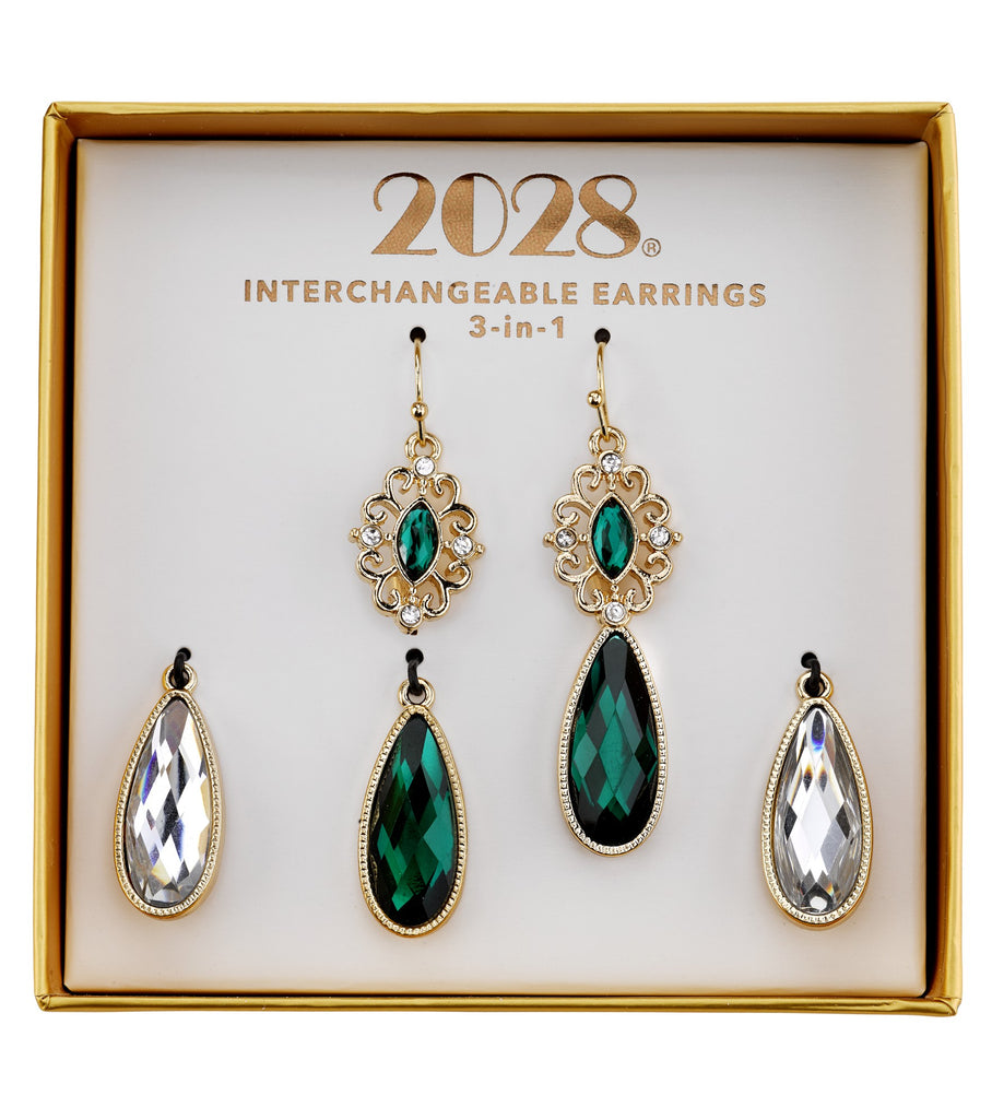 2028 Jewelry 3-In-1 Teardrop & Clear Crystal Interchangeable Earring Set