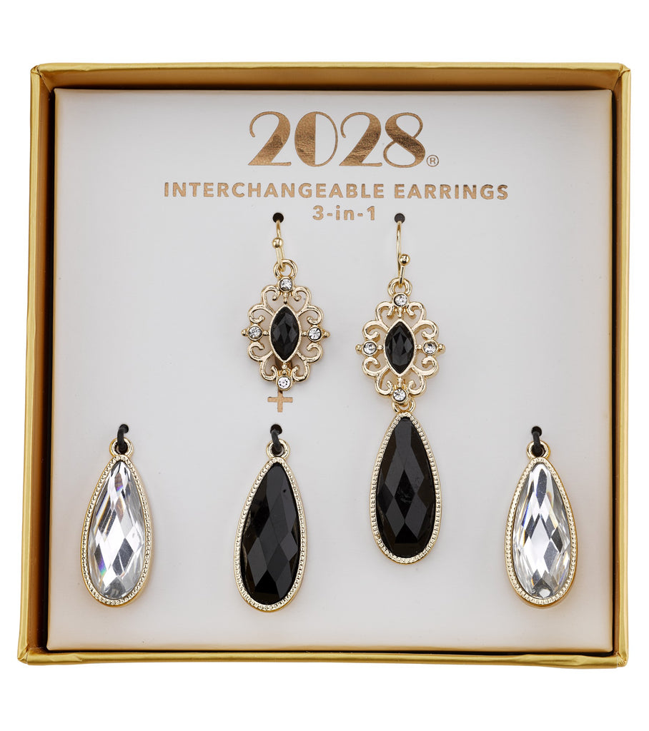 2028 jewelry 3 in 1 teardrop clear crystal interchangeable earring set