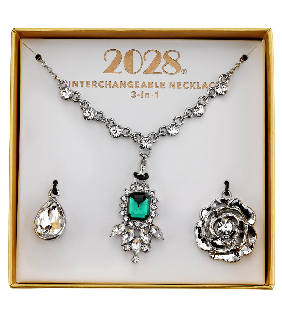 2028 Jewelry 3 In 1 Bridal Teardrop Crystal Interchangeable Necklace Set 16" + 3" Extender