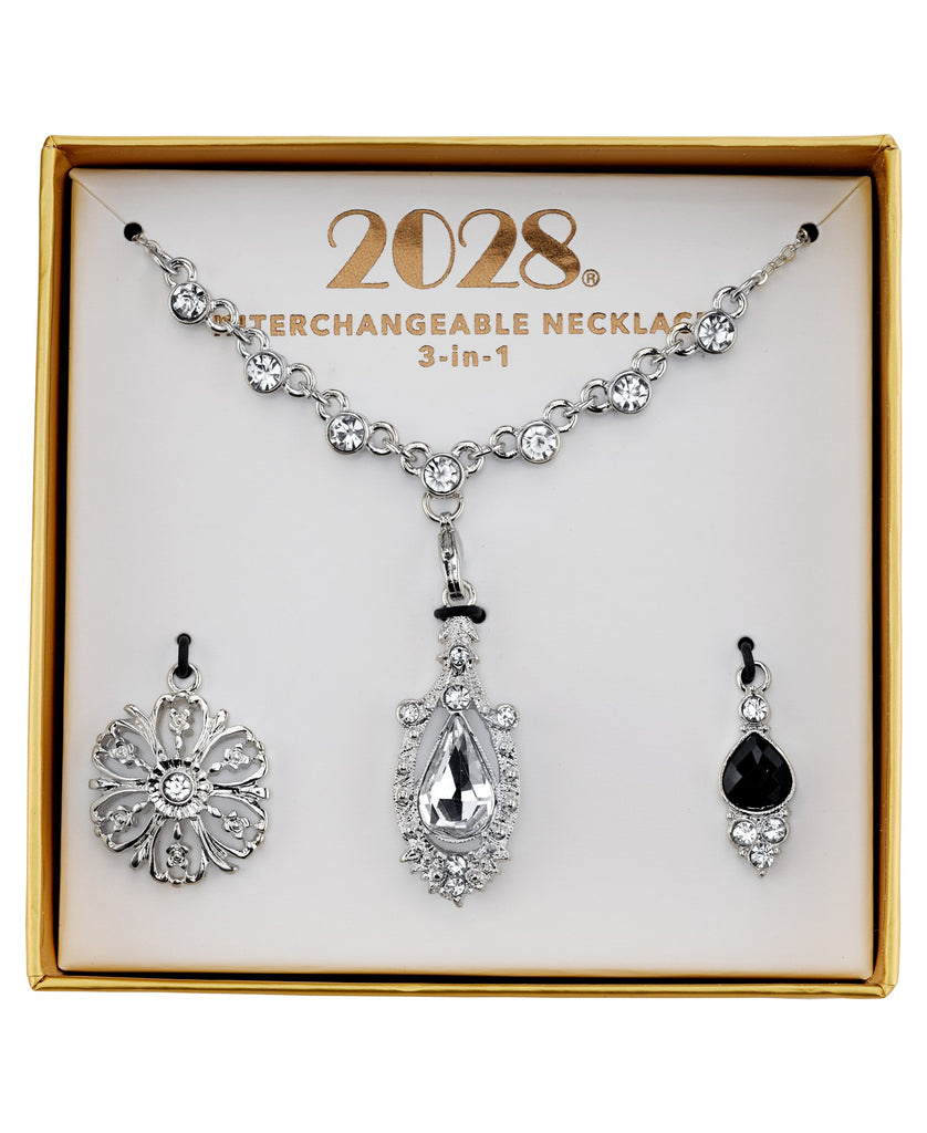 2028 Jewelry 3 In 1 Crystal Teardrop Interchangeable Necklace Set 16" + 3" Extender