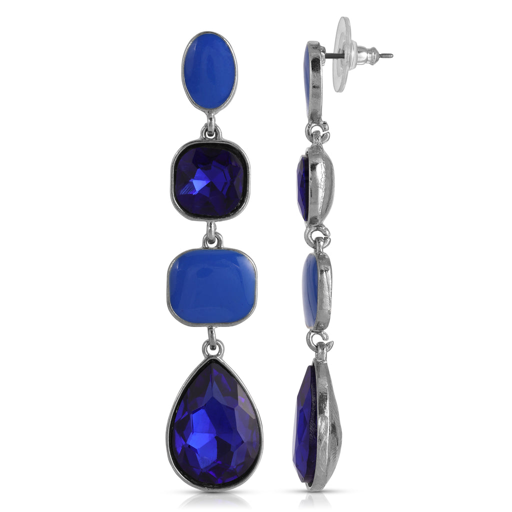 2028 Jewelry Silver Tone Blue Sapphire Linear Drop Earrings