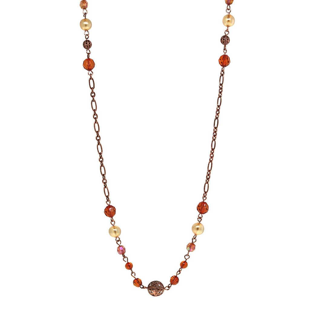 Copper Tone Multi Color Bead Necklace 32 Inches