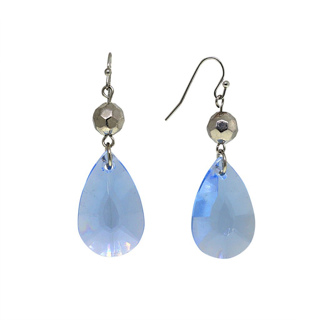 Blue Faceted Teardrop Stone Earrings