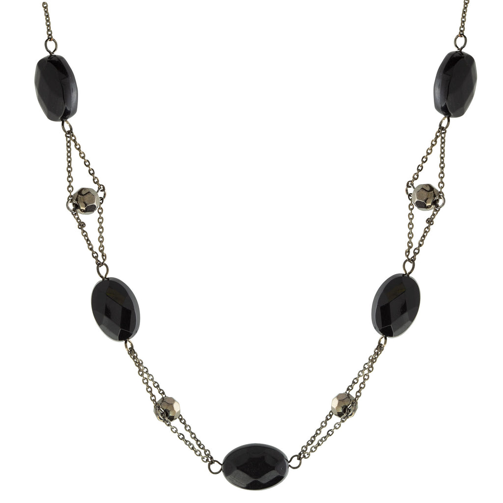Black Trapeze Beaded Necklace