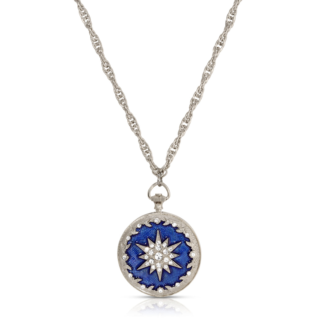 Starburst Crystal Enamel Round Locket Pendant Necklace 28"