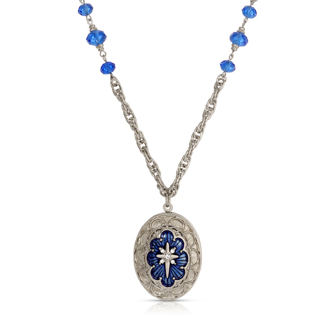 Symbols Of Faith Star of Bethlehem Crystal Bead Enamel Locket Pendant Necklace 28"