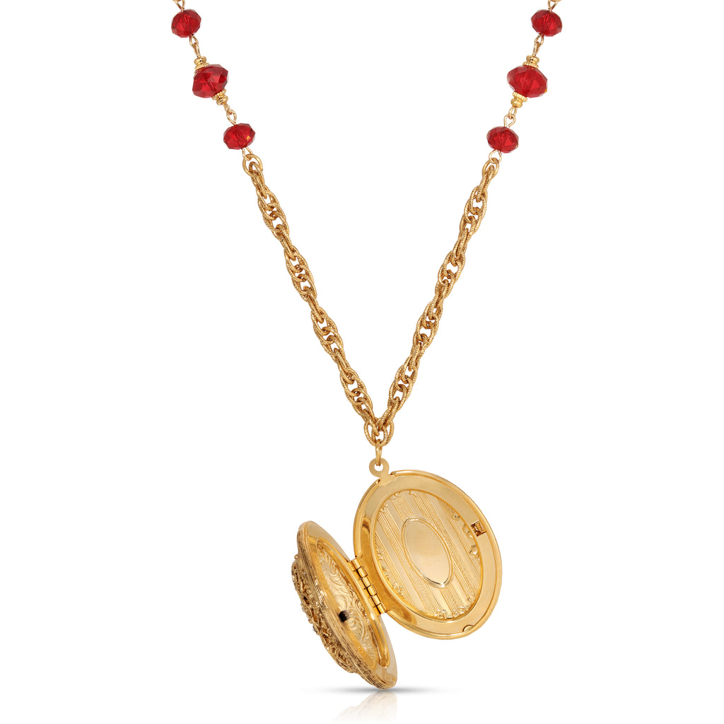 14k gold dipped red hand enamel star of bethlehem locket beaded 28 necklace