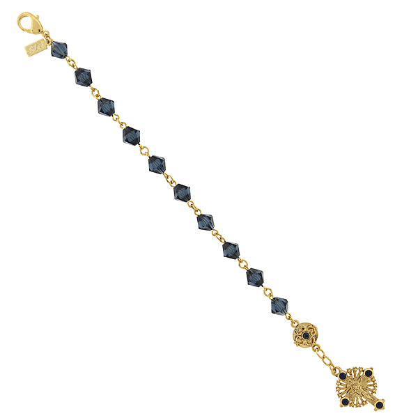 14K Gold Dipped Blue Bead  Windows To Heaven  Rosary Crucifix Bracelet