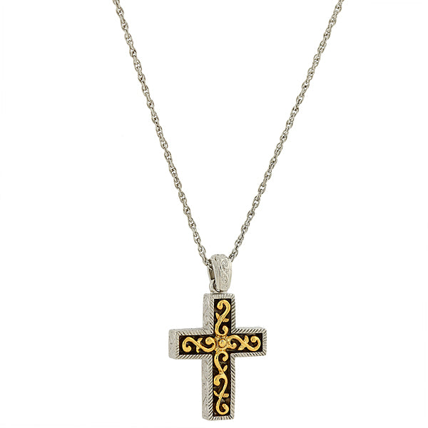 14K Gold Dipped And Silver Tone Cross Pendant Necklace 24 In
