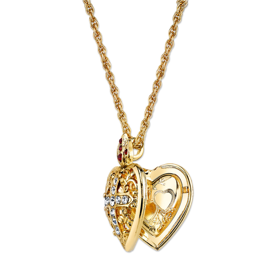 Symbols Of Faithtm 14K Gold Dipped Crystal Heart Cross Locket Necklace