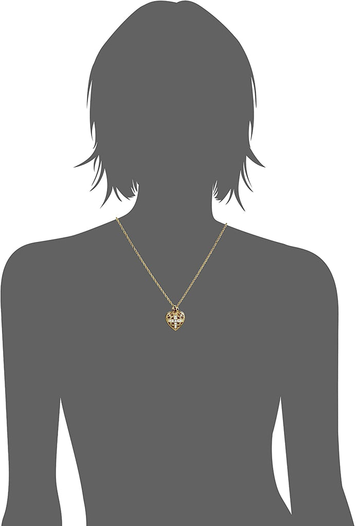 14K Gold Dipped Crystal Heart Cross Locket Necklace 18 Inch Silhouette