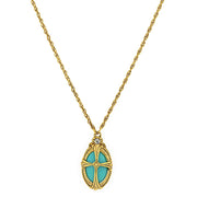 14K Gold Dipped Imitation Turquoise Oval Necklace 20 In