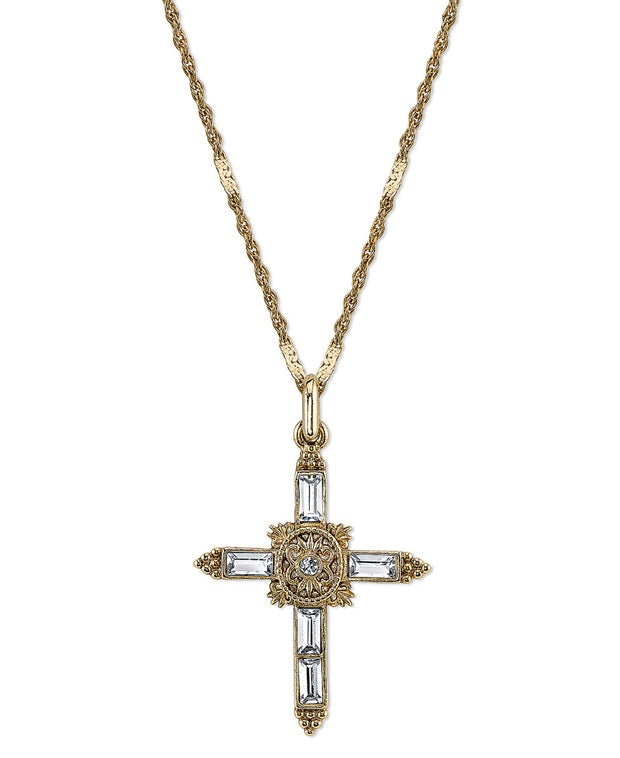 Inspirations 14K Gold Dipped Crystal Cross Pendant Necklace, 18