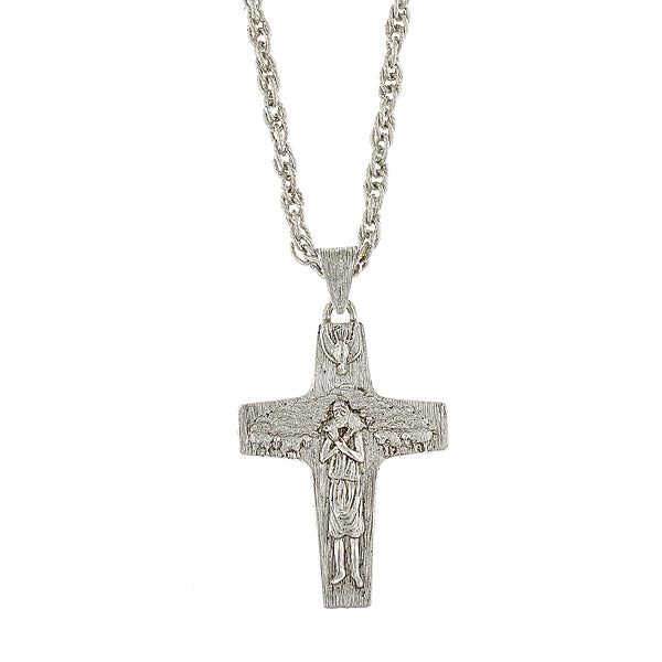 Silver Tone Pope Francis Necklace 26 In