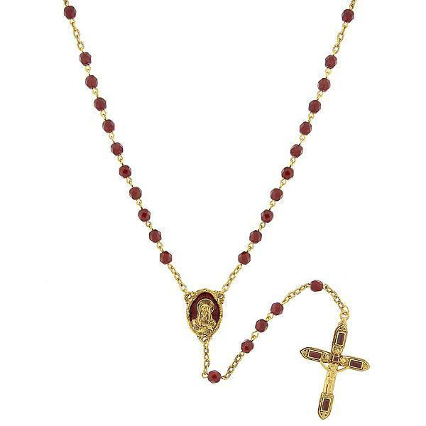 14K Gold Dipped Red Bead And Red Enamel Rosary