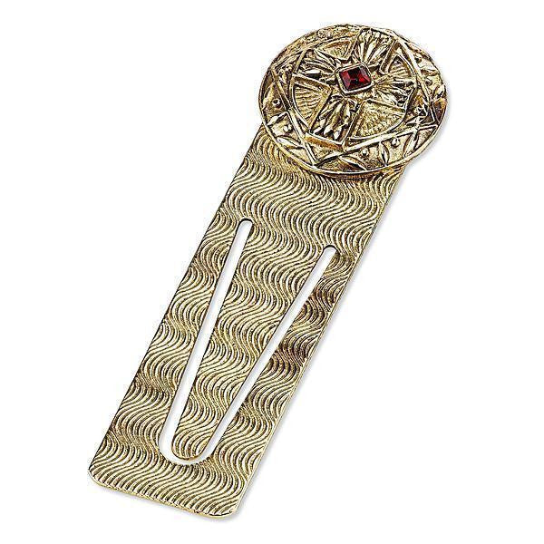14K Gold Dipped Red Crystal Sistine Cross Small Bookmark