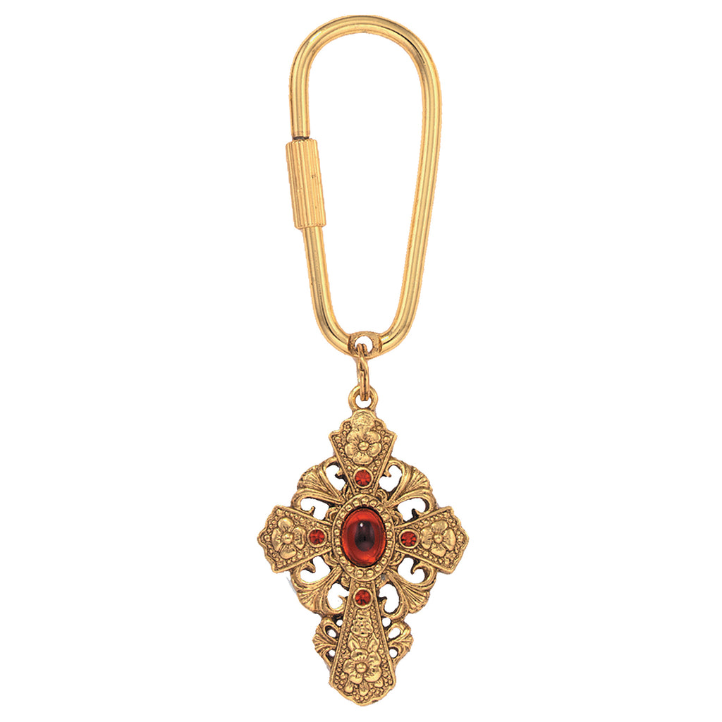 Red Stone And Crystal Cross Key Fob
