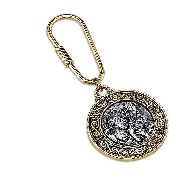14K Gold Dipped And Silver Tone St. Christopher Key Fob