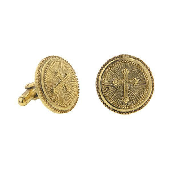 14K Gold Dipped Cross Round Cuff Links
