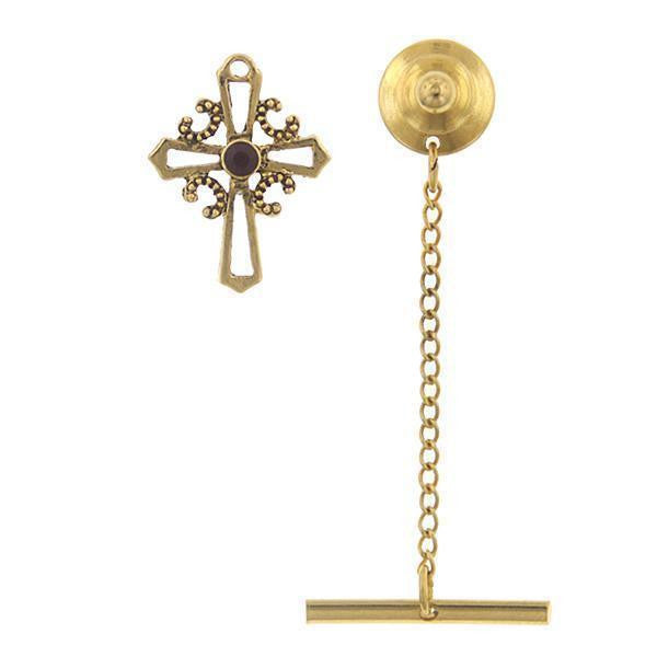 14K Gold Dipped Red Crystal Cross Tie Tack