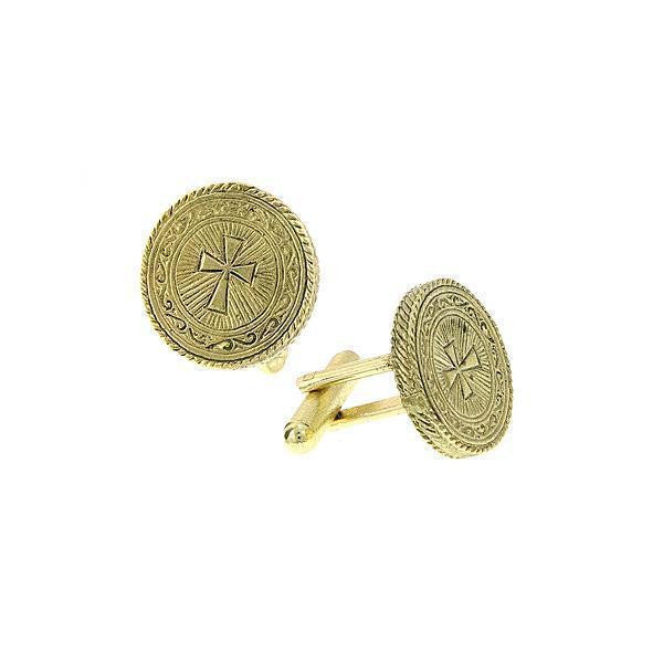 14K Gold Dipped Cross Round Cuff Links