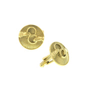 14K Gold Tone Interlocking Rings Round Cuff Links