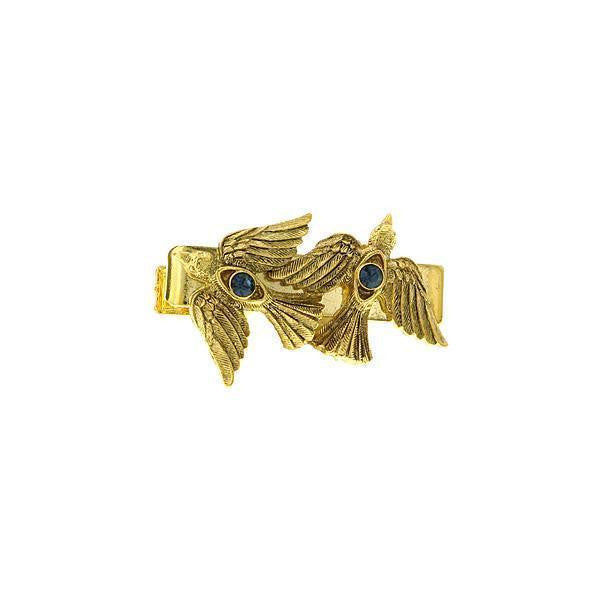 14K Gold Dipped Blue Crystal Two Dove Tie Bar Clip
