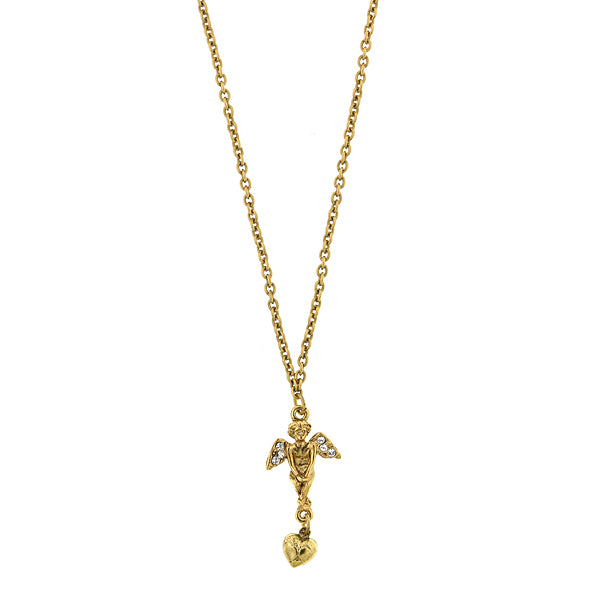 14K Gold Dipped Crystal Angel Heart Necklace 16   19 Inch Adjustable