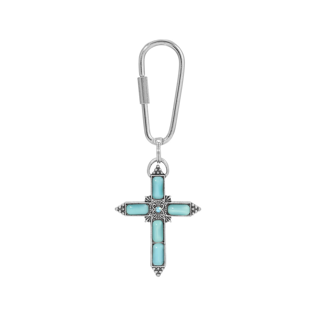 symbols of faith silver tone moonstone with crystal center cross keychain