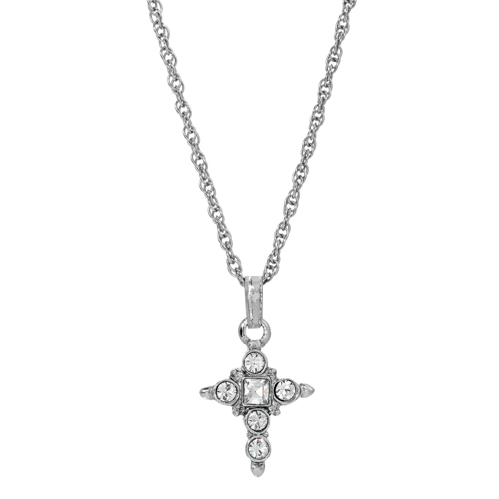 European Crystal Accent Cross Pendant Necklace 16   19 Inch Adjustable