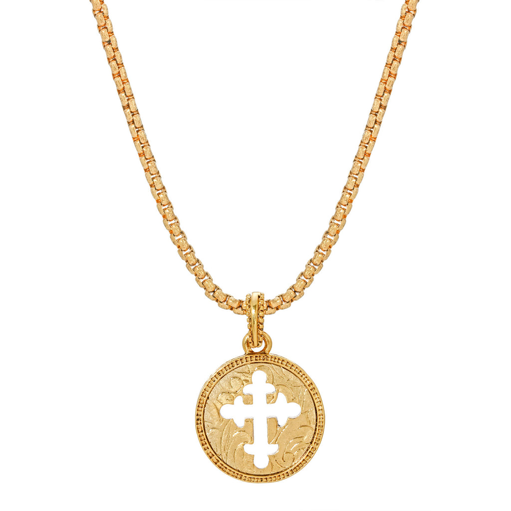 14K Gold Dipped Budded Cross Pendant Necklace 20 Inches
