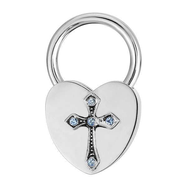 Light Blue Czech Crystal Cross Heart Shaped Key Fob