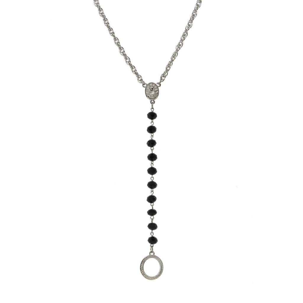 Silver Tone Beaded Mary Medallion / Eyeglass Holder Necklace 16   19 Inch Adjustable
