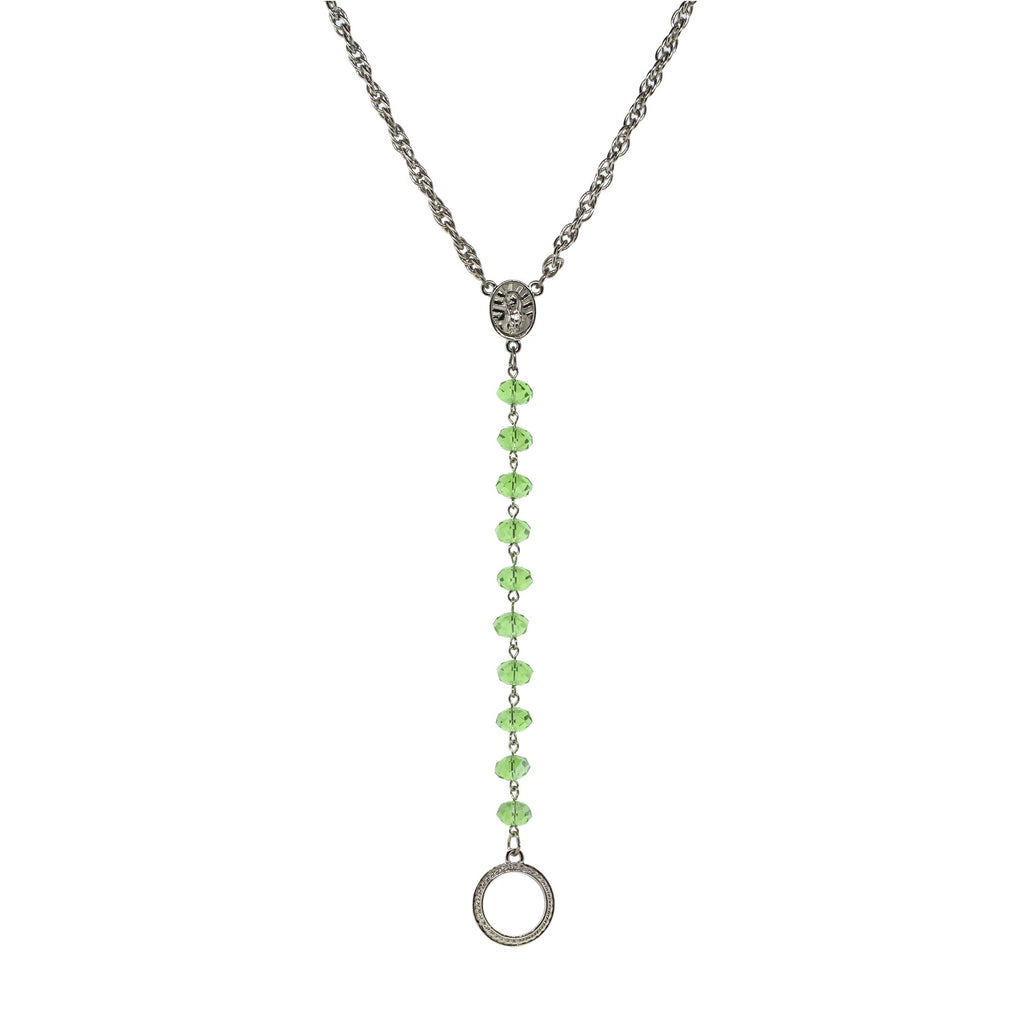Silver Tone Mary Medallion Necklace/Eyeglass Holder 16  Adj. Dark Green
